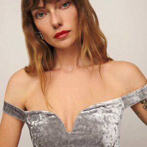 Reformation silver Andria velvet top